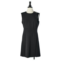 Black pleated sleeveless dress with 2 decoratives buttons Alexander McQueen 