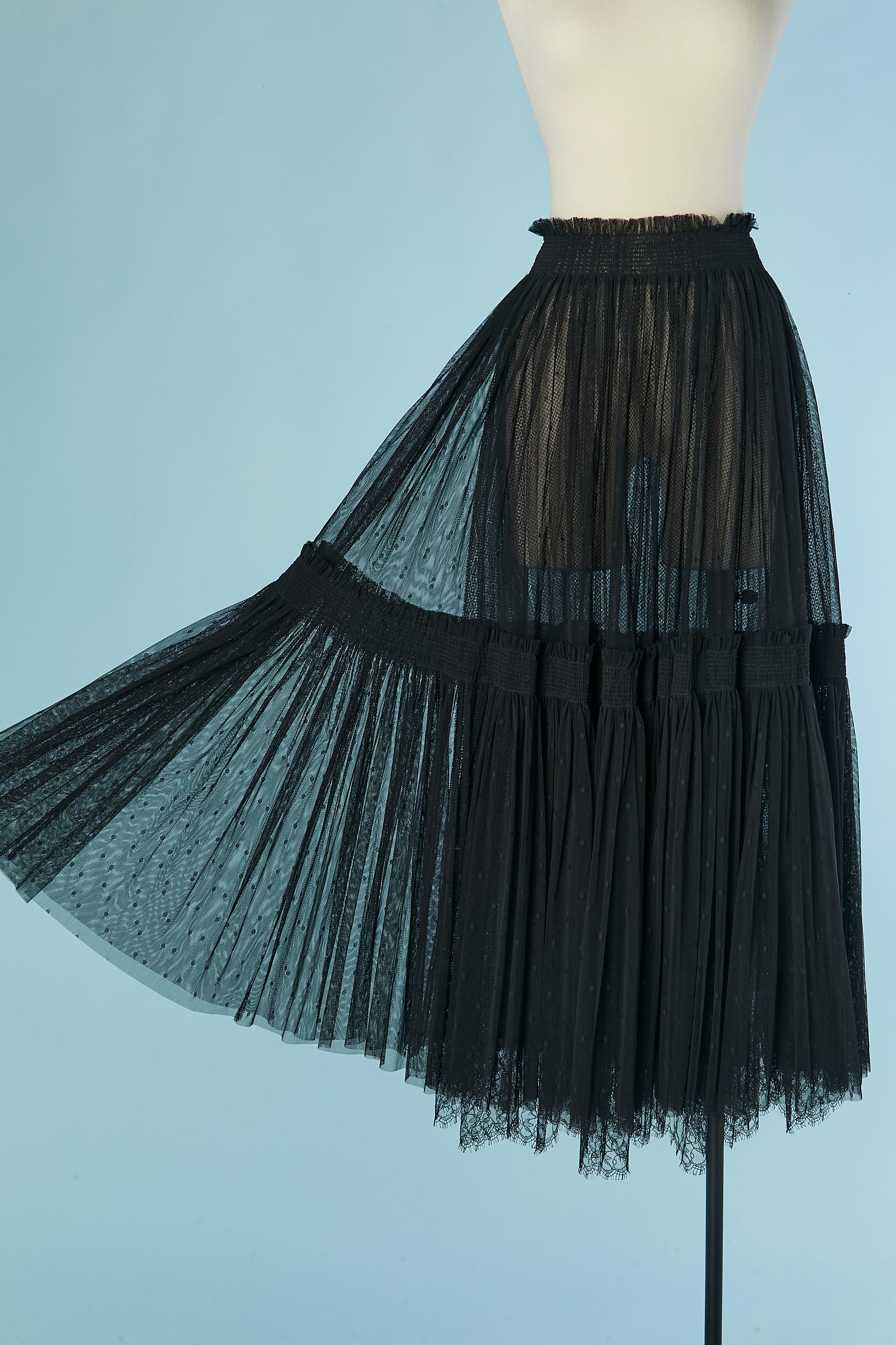 Black plumetis tulle and lace ruffle skirt CHRISTIAN DIOR In New Condition For Sale In Saint-Ouen-Sur-Seine, FR