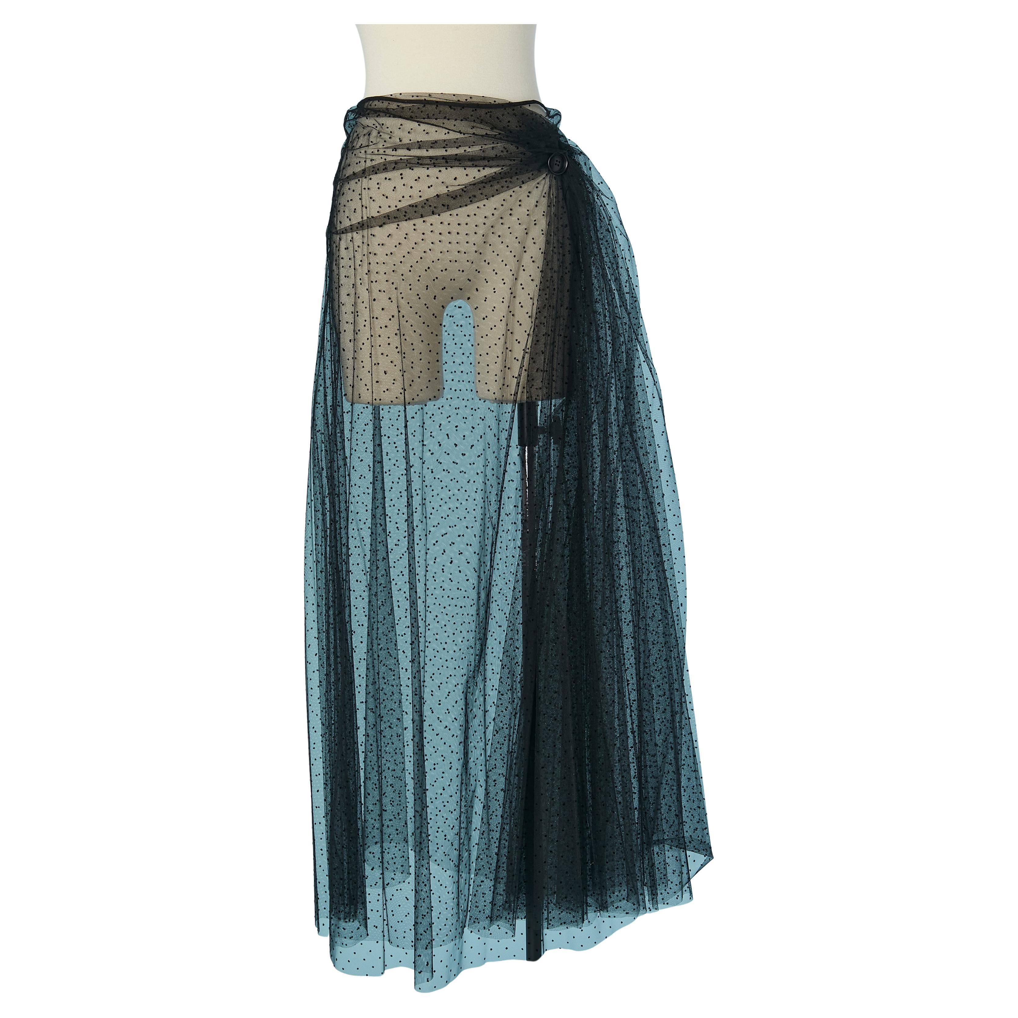 Falda transparente de tul plumetis negro drapeada en el lateral CHRISTIAN DIOR en venta