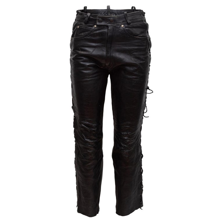 Black Point Black Lace-Up Leather Pants For Sale at 1stDibs