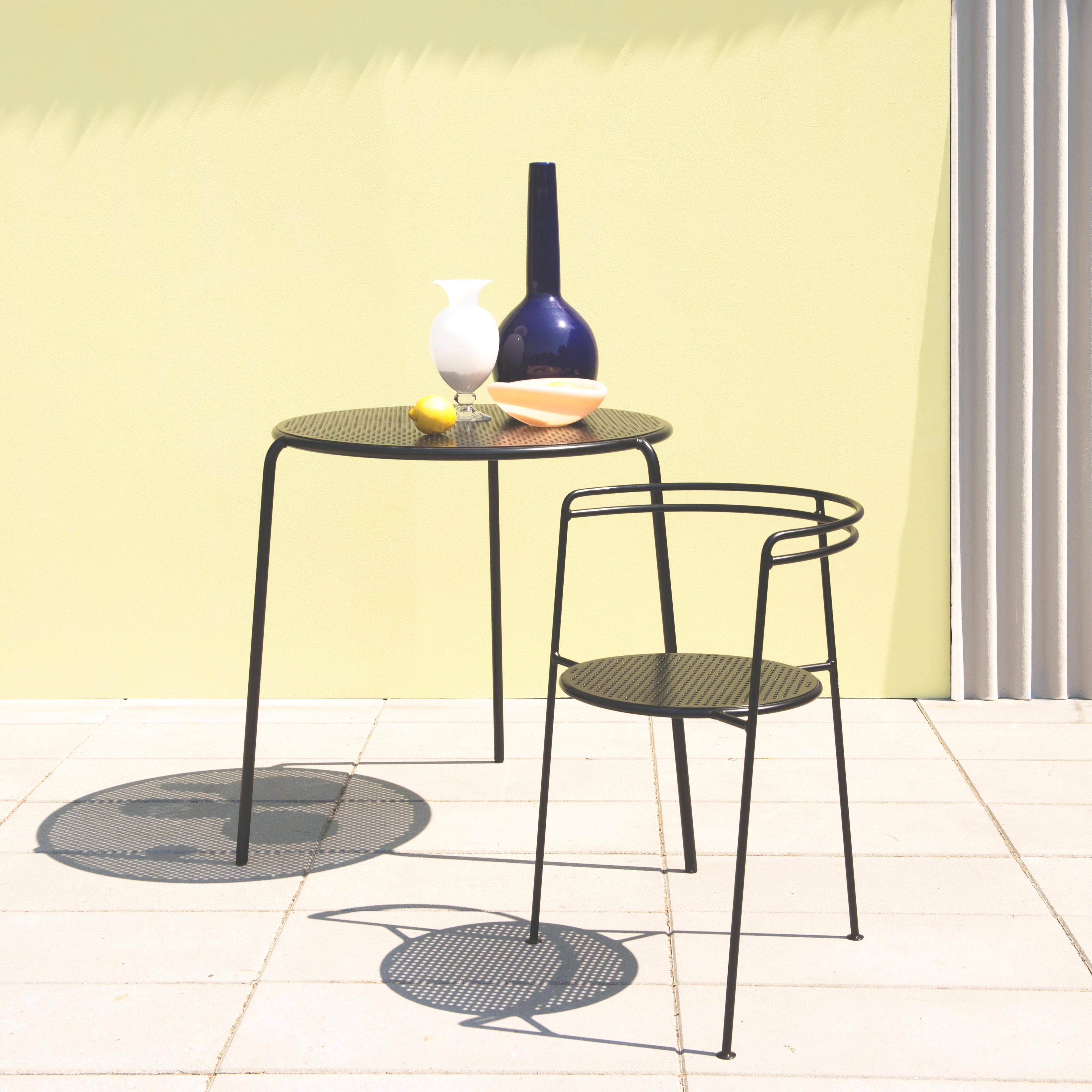 Black Point Table by OK Design
Dimensions: D 79 x W 76.5 x H 73 cm.
Materials: Powder-coated metal.

The Point Table is a modern and minimal outdoor dining table. It elegantly combines a minimalistic silhouette with geometrical shapes that