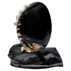 Black Polished Abalone Shell on Obsidian with Baroque Pearls