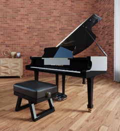 Black polished adjustable piano bench