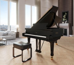 Black polished adjustable piano bench