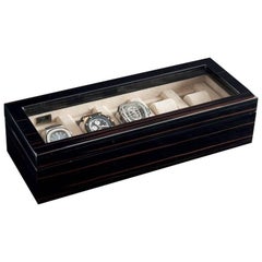 Black Polished Box for Five Watches with Ultrasuede Detail by Agresti