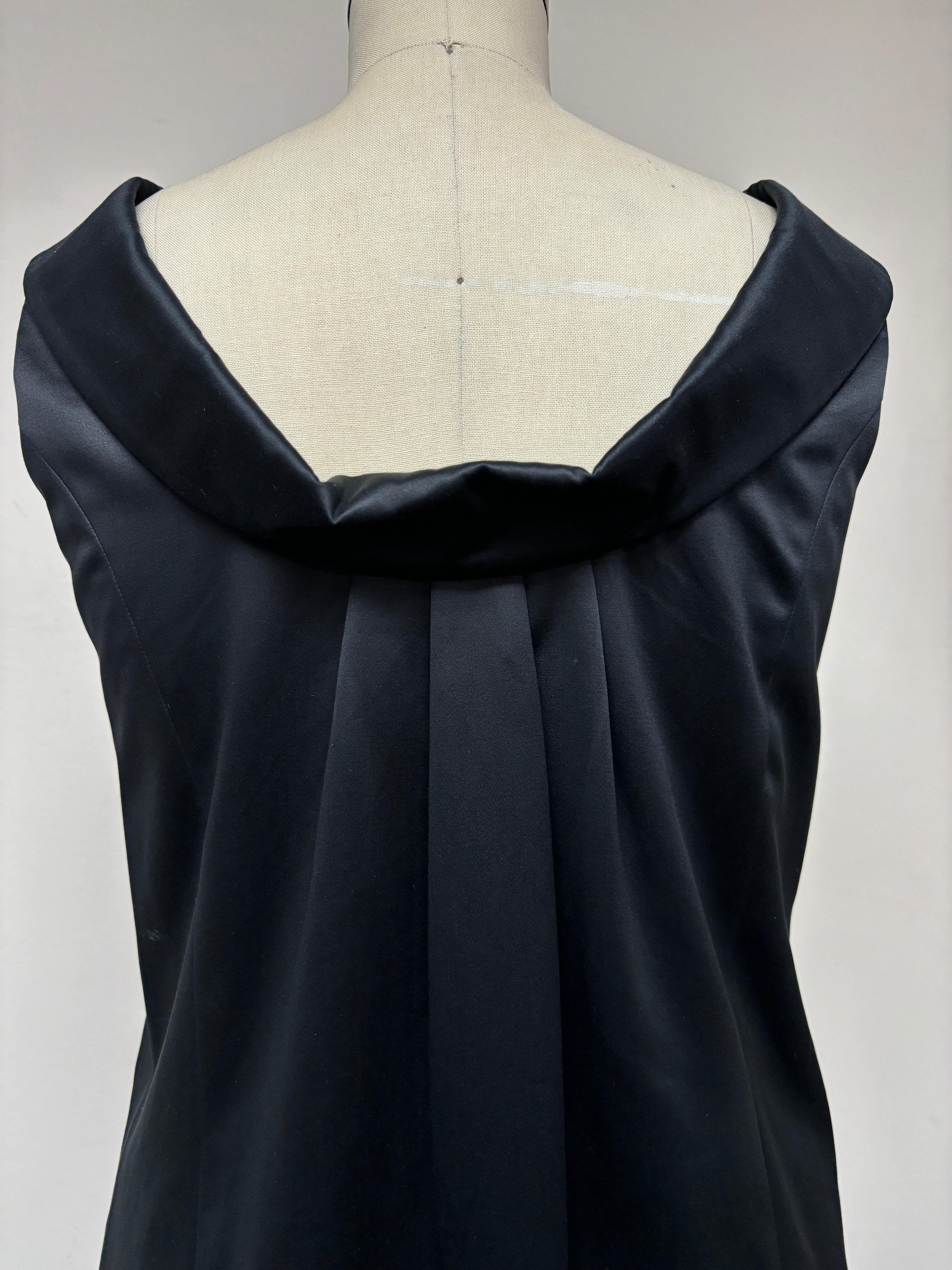 Black Polished Cotton Coat Dress with Mosaic Pearl Buttons For Sale 3