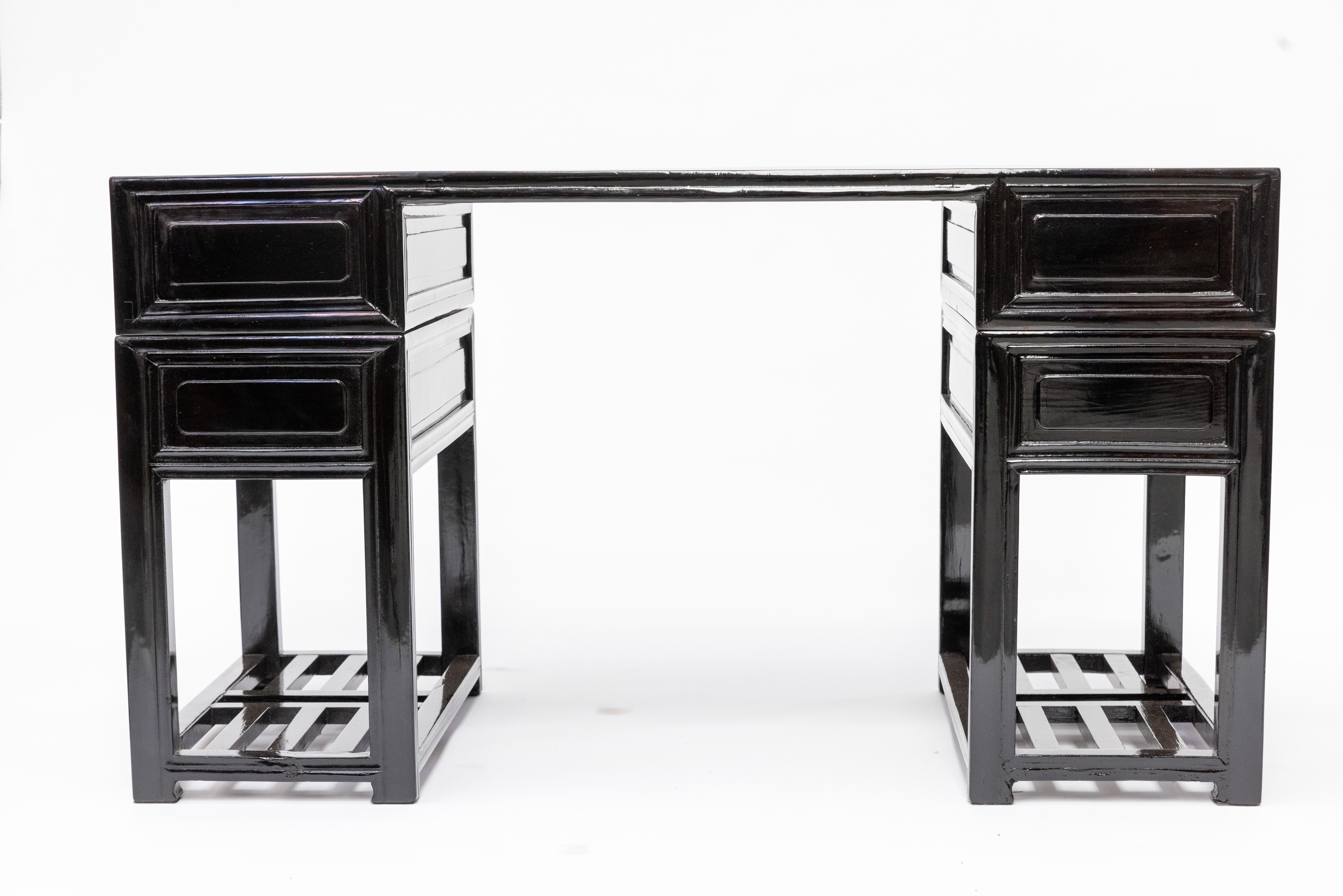 Bureau d'érudit en bois d'orme poli noir 4