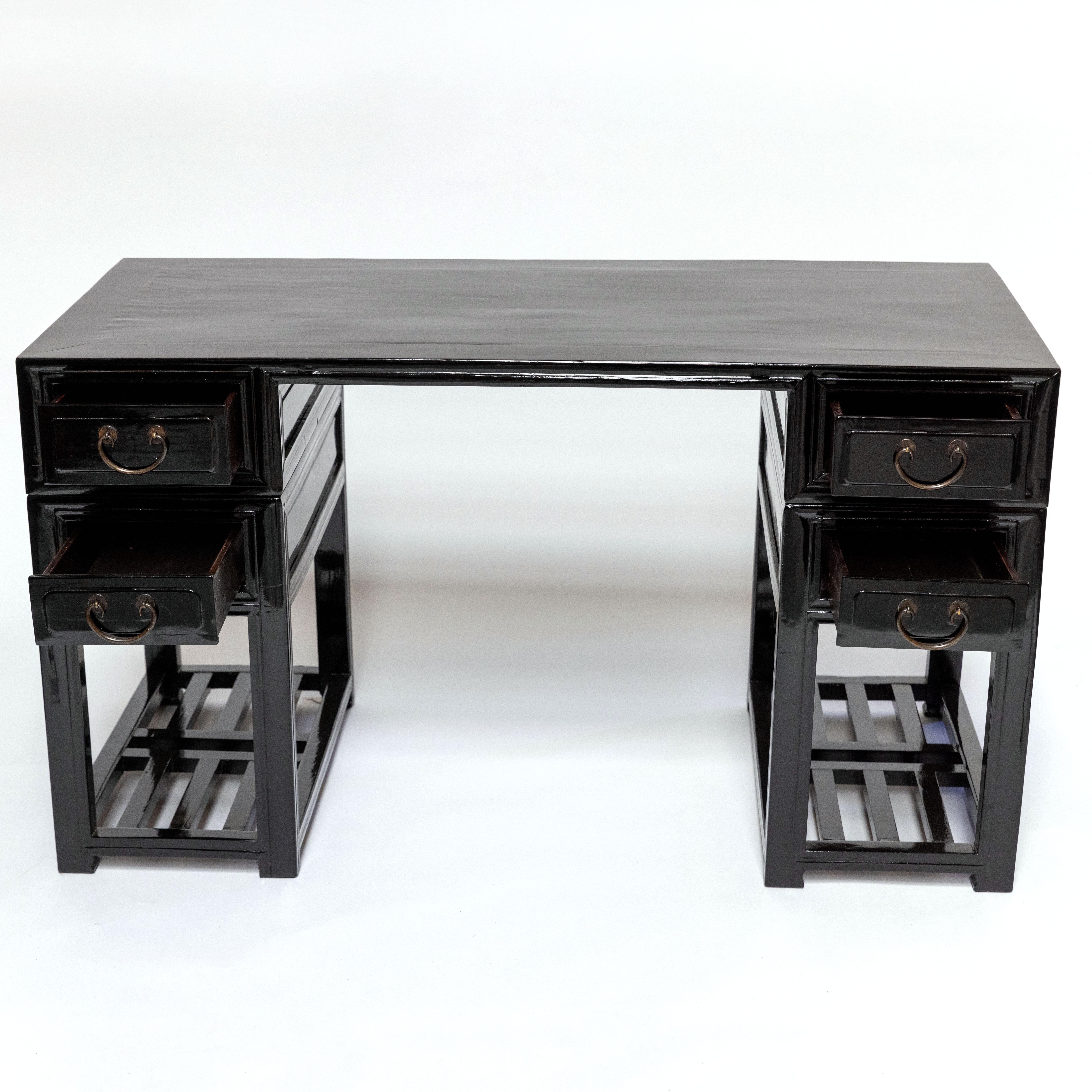 Qing Bureau d'érudit en bois d'orme poli noir