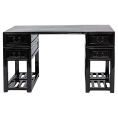 Antique Black Polished Elm Wood Scholar Desk