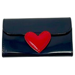 Black Polished Leather Red Heart KeyChain Vintage