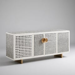 Medienkonsole mit Polka-Dot-Inlay in Weiß