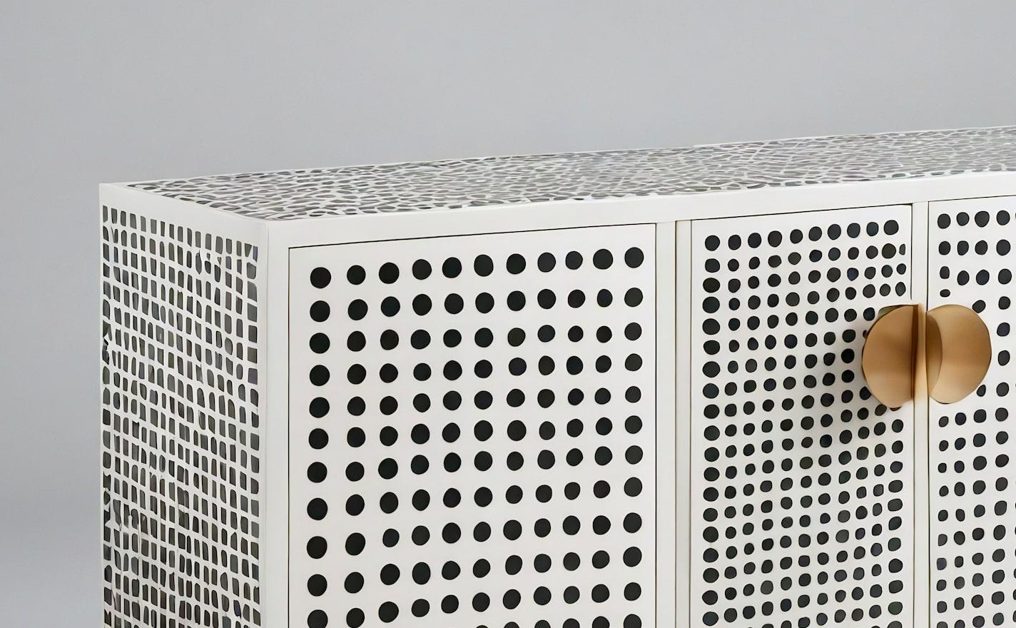 Mid-Century Modern Polka Dot Inlay White Media Console For Sale
