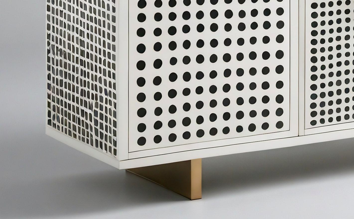 Indian Polka Dot Inlay White Media Console For Sale