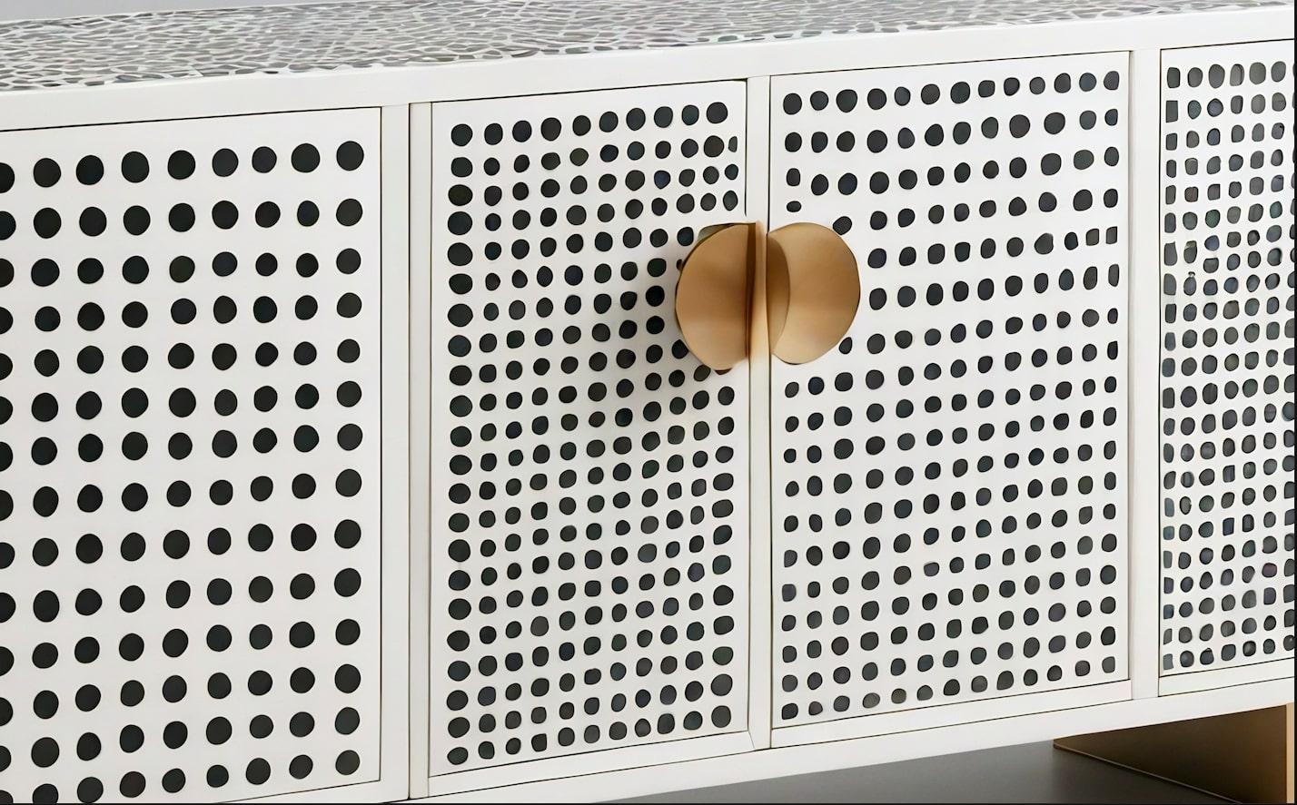 Bone Polka Dot Inlay White Media Console For Sale