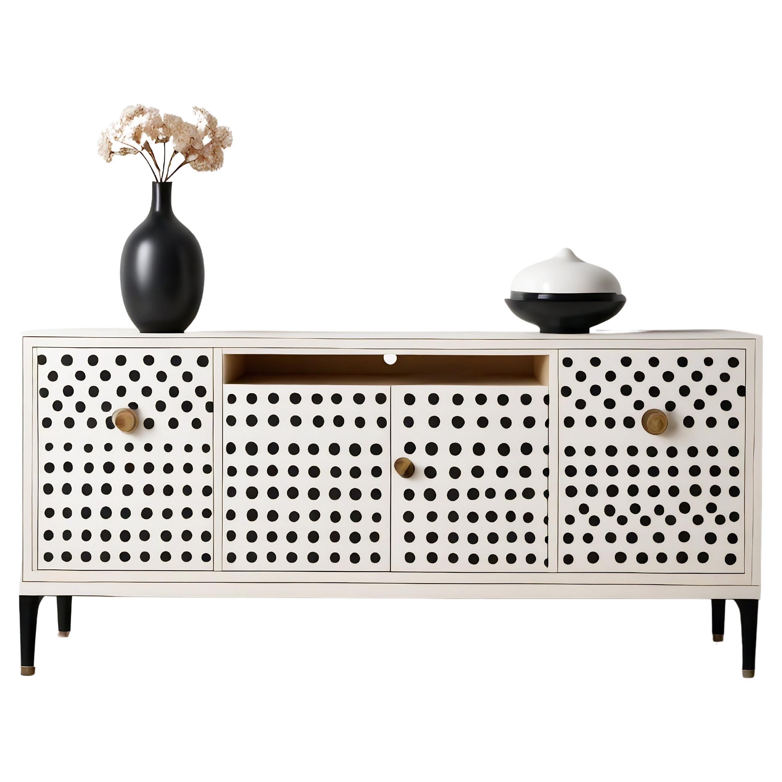 Medienkonsole mit Polka-Dot-Inlay in Weiß