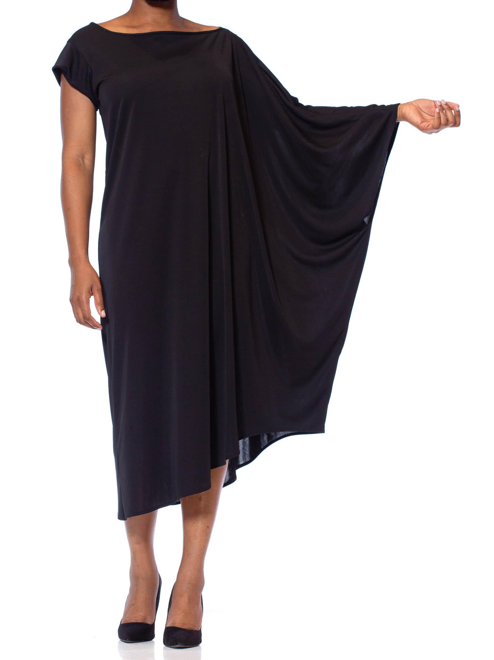 Black Poly Blend Jersey One Sleeve Kaftan Dress For Sale 1