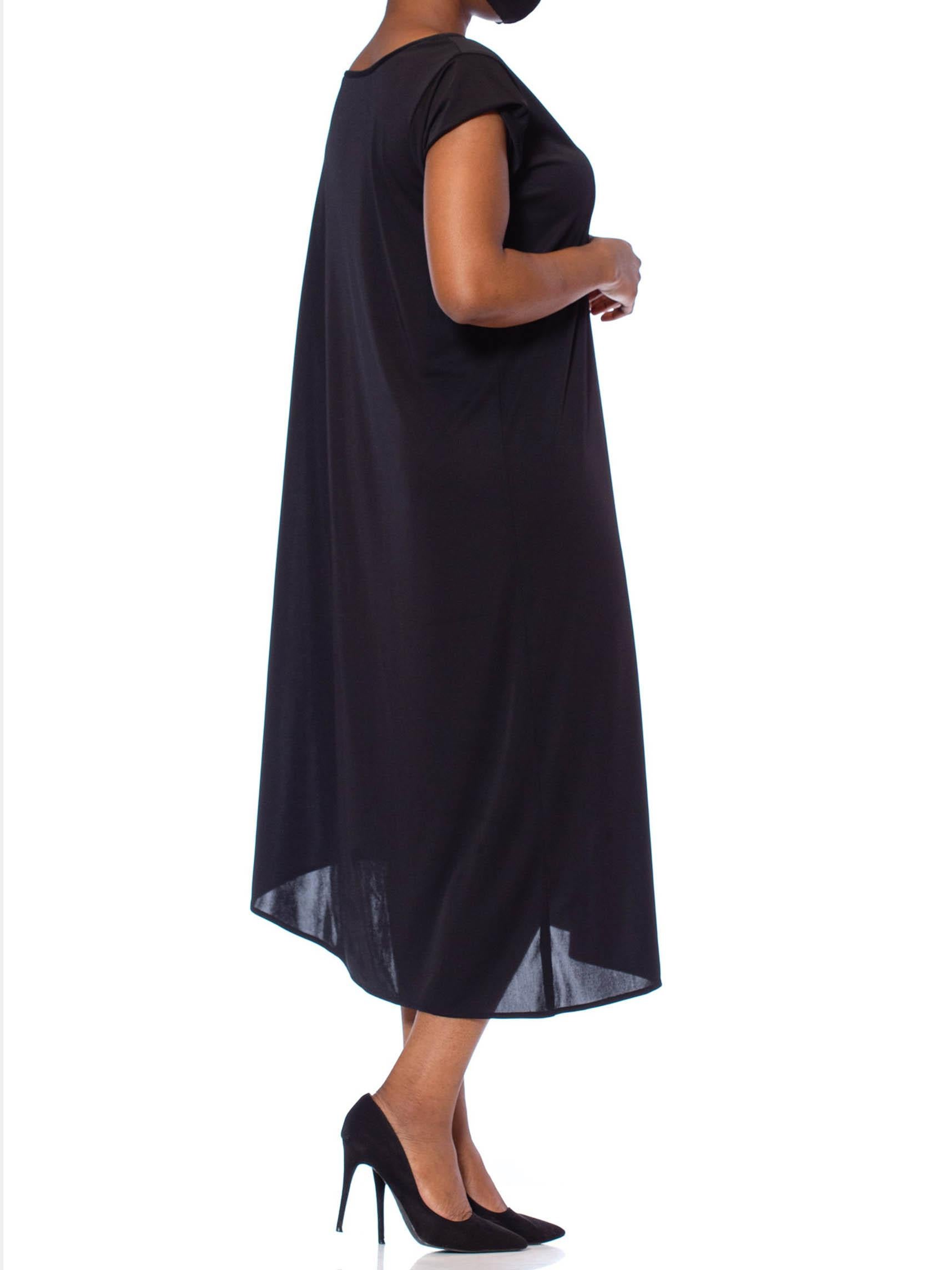 Black Poly Blend Jersey One Sleeve Kaftan Dress For Sale 2