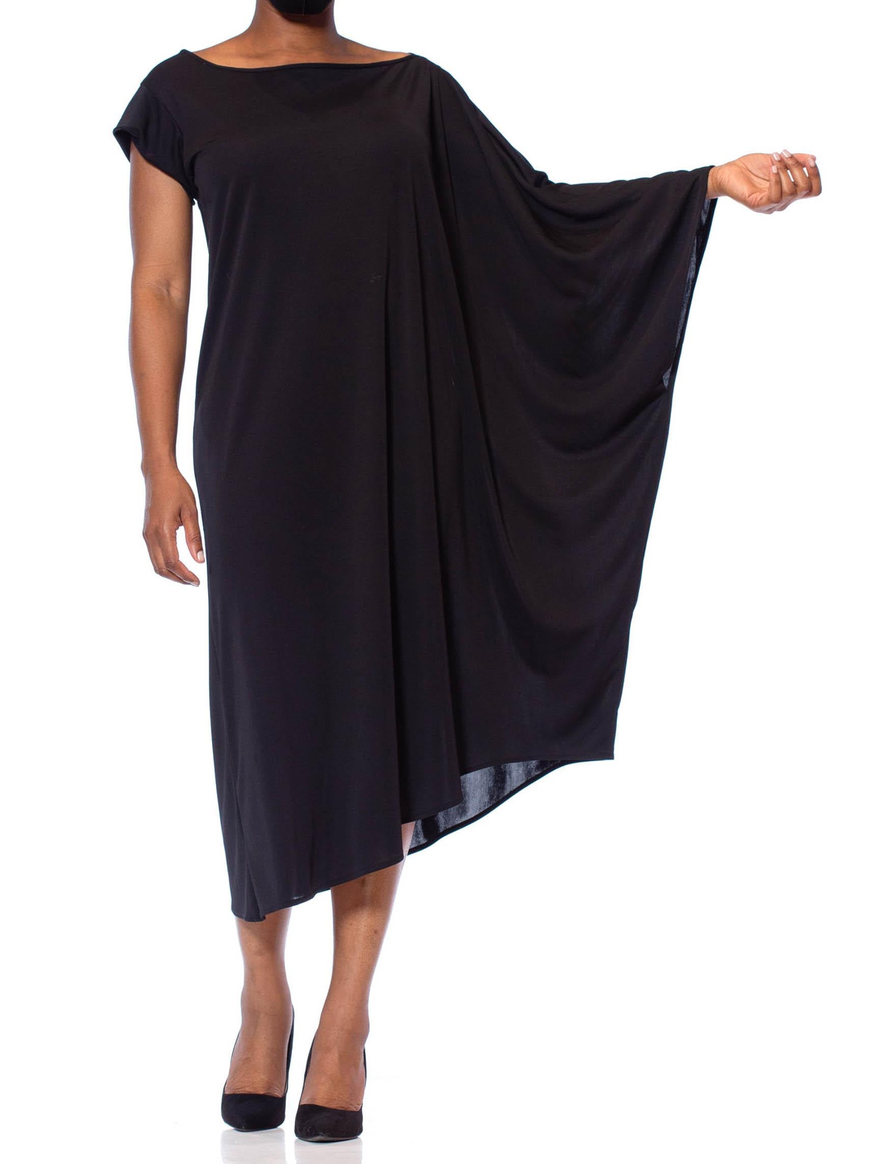 Black Poly Blend Jersey One Sleeve Kaftan Dress For Sale 3