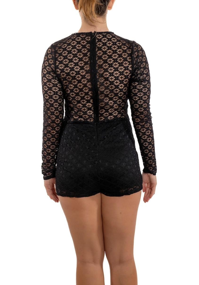 Robe à manches longues en dentelle Poly/Rayon Spandex noir Pour femmes en vente