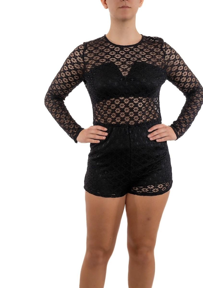 Robe à manches longues en dentelle Poly/Rayon Spandex noir en vente 2