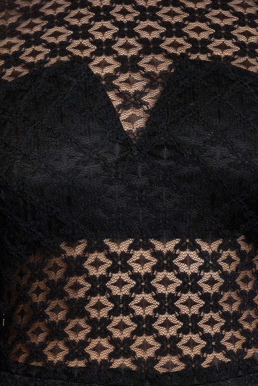 Robe à manches longues en dentelle Poly/Rayon Spandex noir en vente 4