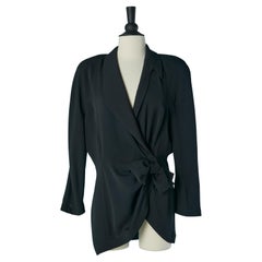 Black polyester double-breasted jacket with bow THIERRY MUGLER