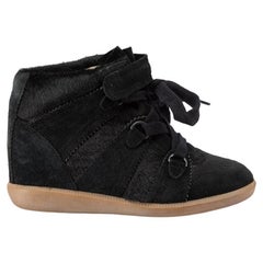 Black Ponyhair & Suede Panel Wedge Trainers Size IT 36