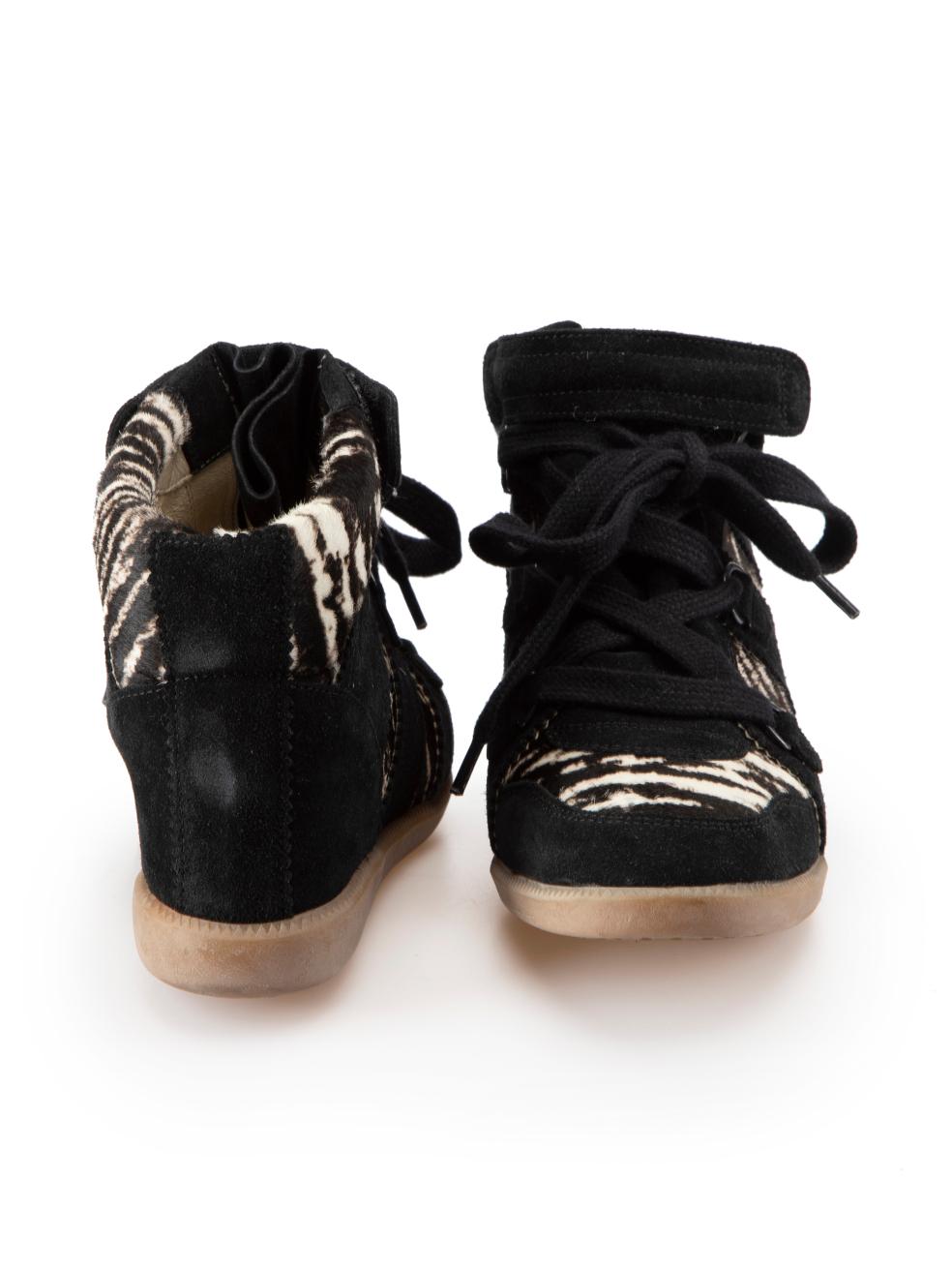 Black Ponyhair & Suede Panel Zebra Print Wedge Trainers Size IT 36 In Good Condition In London, GB