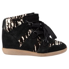 Black Ponyhair 
Suede Panel Zebra Print Wedge Trainers Size IT 36