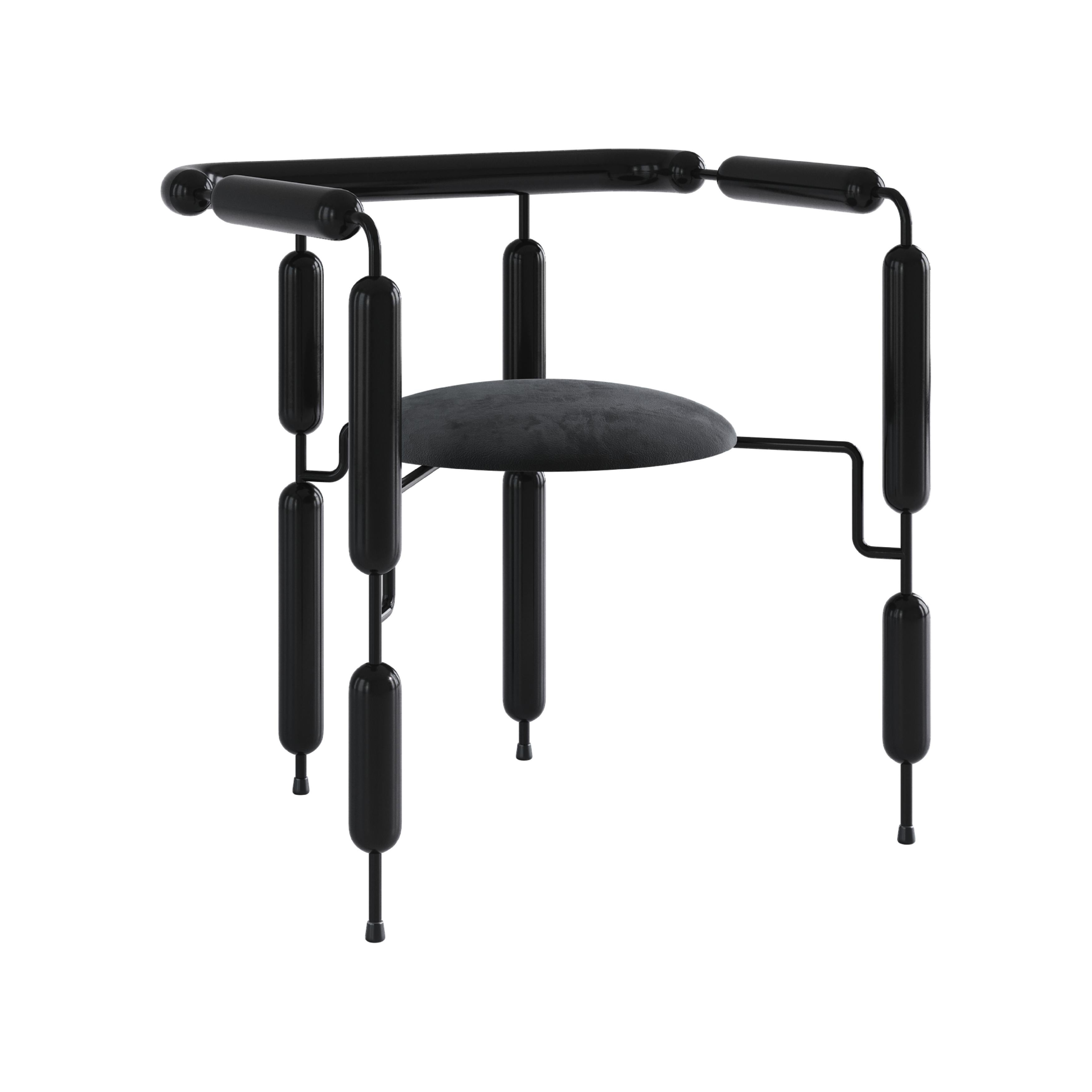 Fauteuil caniche noir par  Mati Sipiora
Dimensions : D 53 x L 66 x H 70 cm
MATERIAL : Peint. 
Finition : Revêtement en poudre brillant Peinture.
Poids : 14KG (Steele) 13KG (Stainlees)

Le caniche est un fauteuil en acier avec une assise rembourrée.