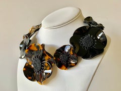 Black Poppy Faux Tortoise Statement “Collier” Necklace