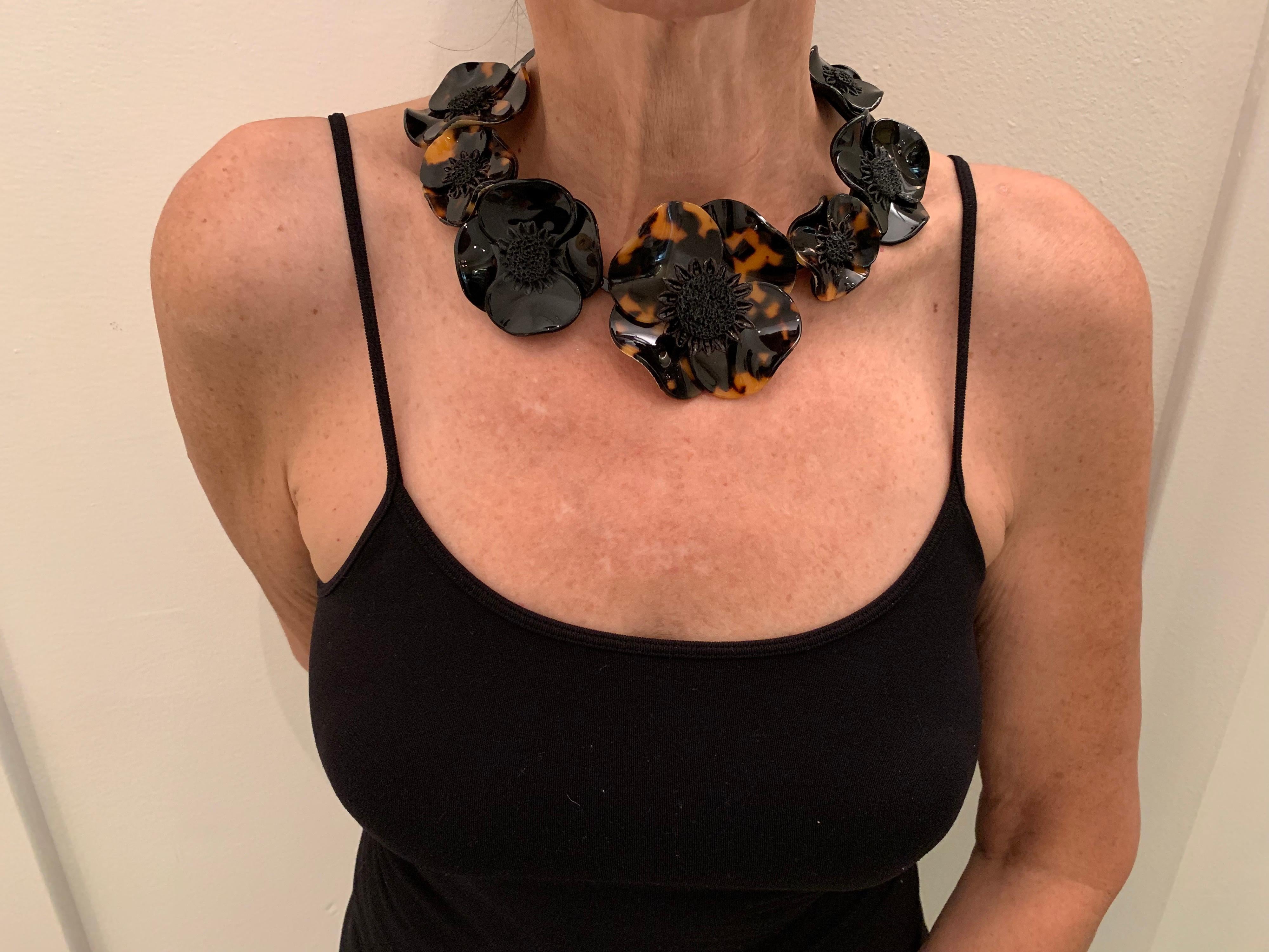  Black Poppy Faux Tortoise Statement “Collier” Necklace  In New Condition In Palm Springs, CA