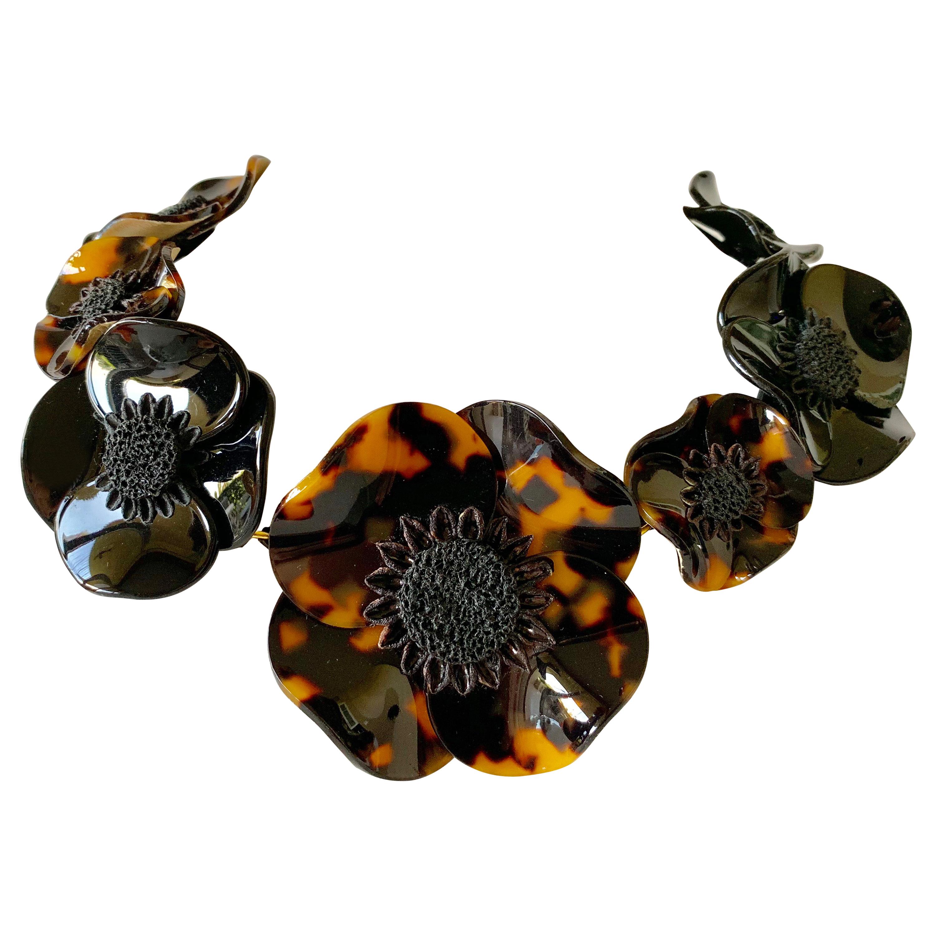  Black Poppy Faux Tortoise Statement “Collier” Necklace 