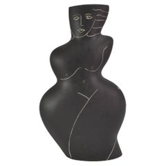 Vintage Black Porcelain Figure Vase