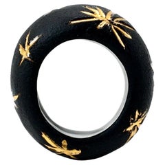 Black Porcelain Ring with Golden Stars