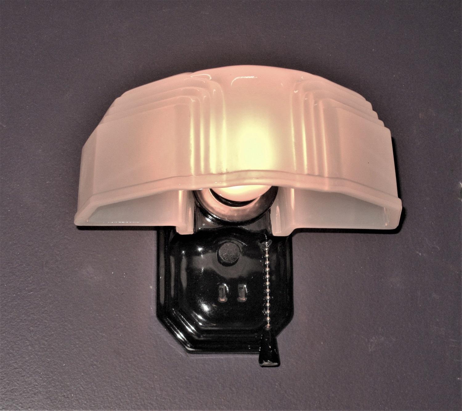Art Deco Black Porcelain Sconce with Oversized Camphor Glass, 1930s For Sale