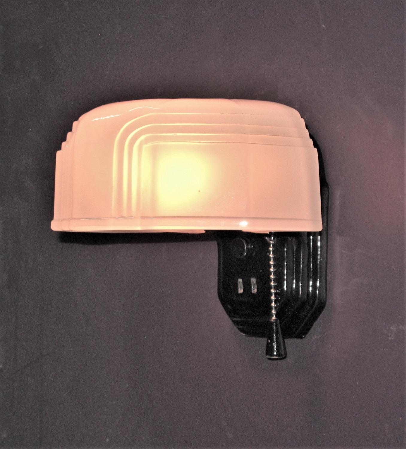 Black Porcelain Sconce with Oversized Camphor Glass, 1930s For Sale 1