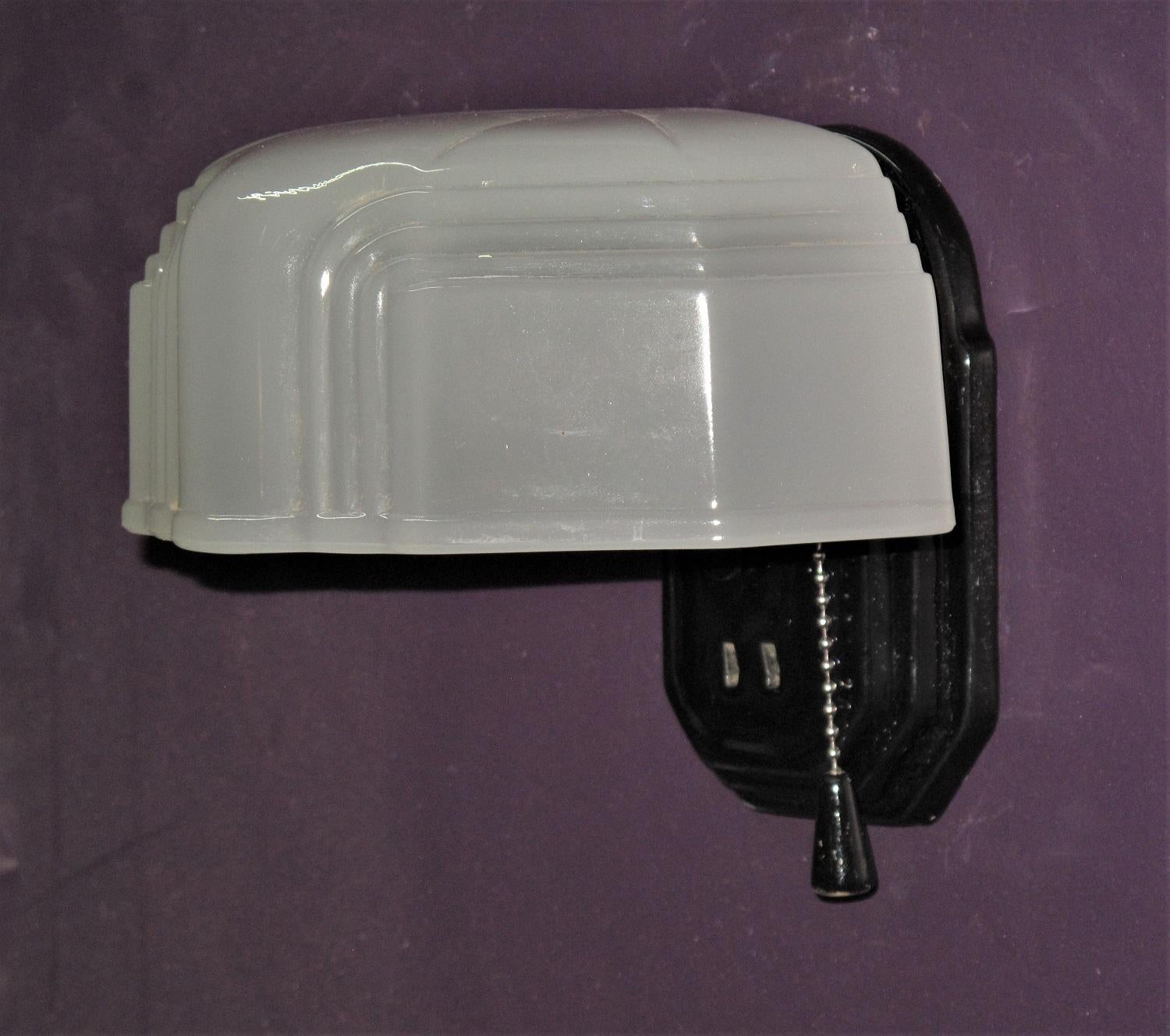 Black Porcelain Sconce with Oversized Camphor Glass, 1930s For Sale 2