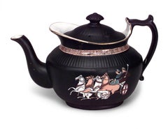 Black Porcelain Teapot with Grecian Design