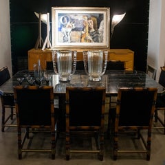 Black Portoro Marble Dining Table with Brass Trim, 8-Seat, France, 1970s
