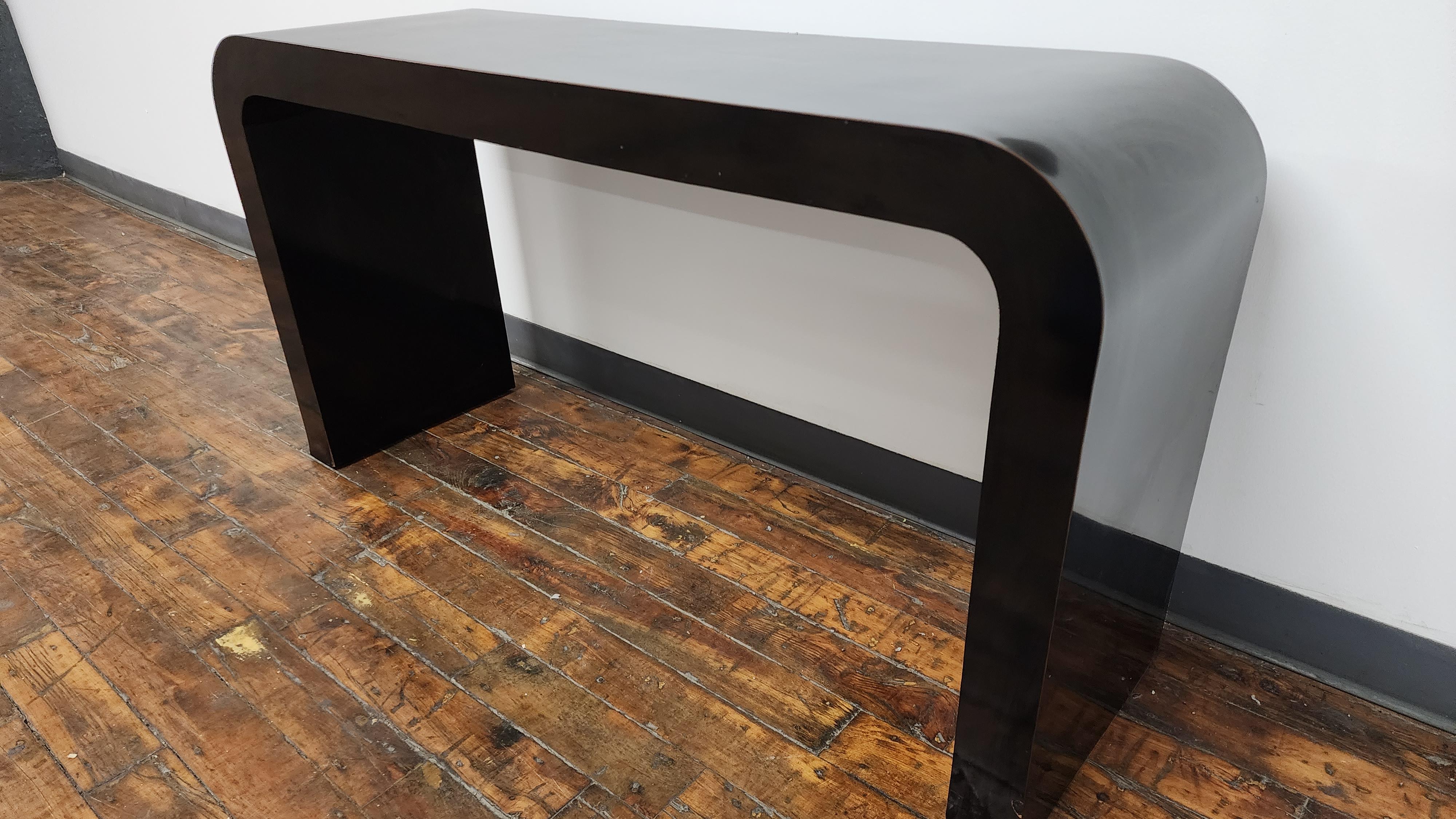 Laminate Black Post Modern Waterfall Console Table For Sale