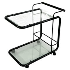 Vintage Black Postmodern Bar Wagon/Serving Trolley with Quaderna Pattern, 1980s