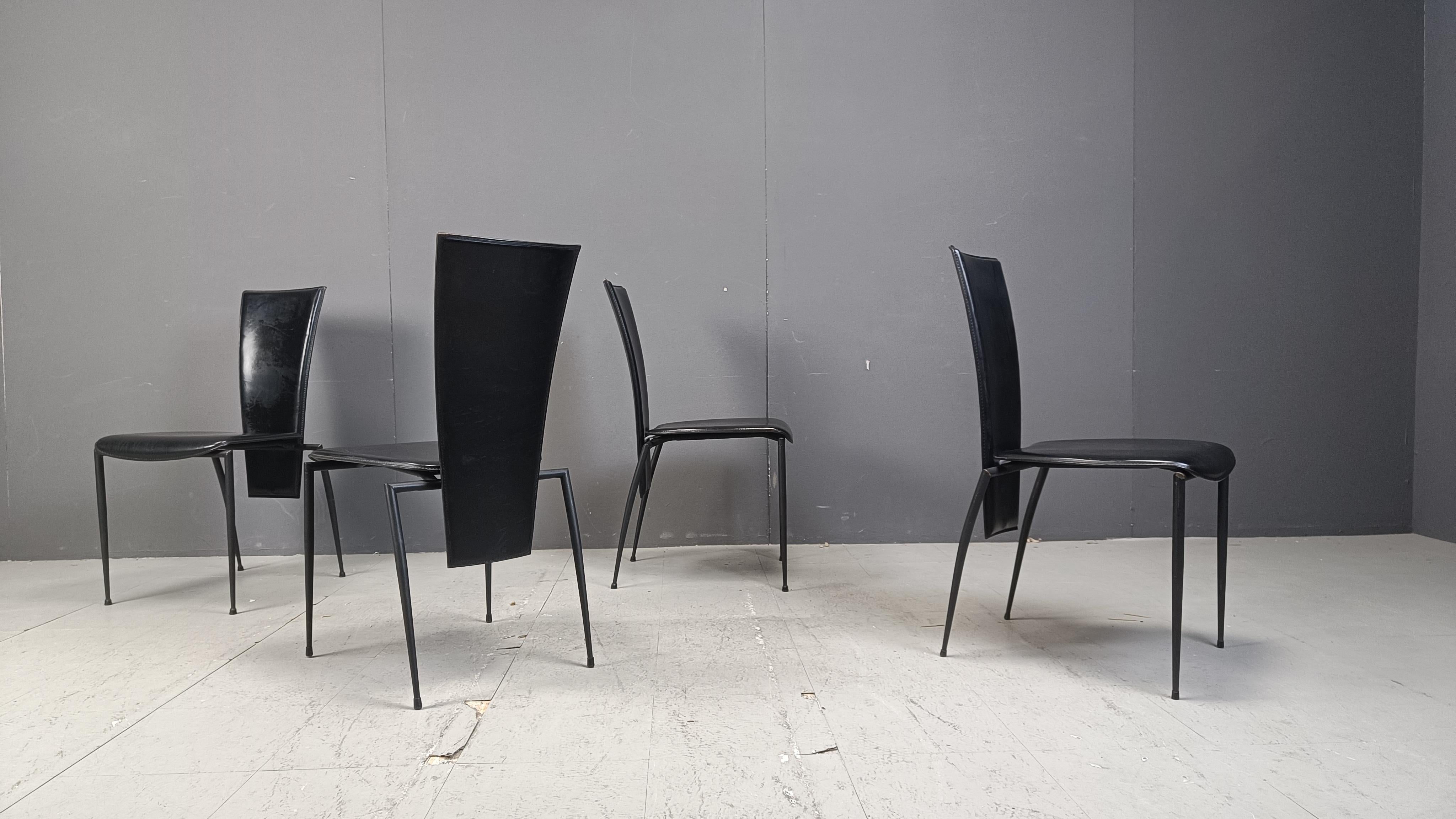 Black postmodern dining chairs by Arper italy, 1980s - set of 4 For Sale 4