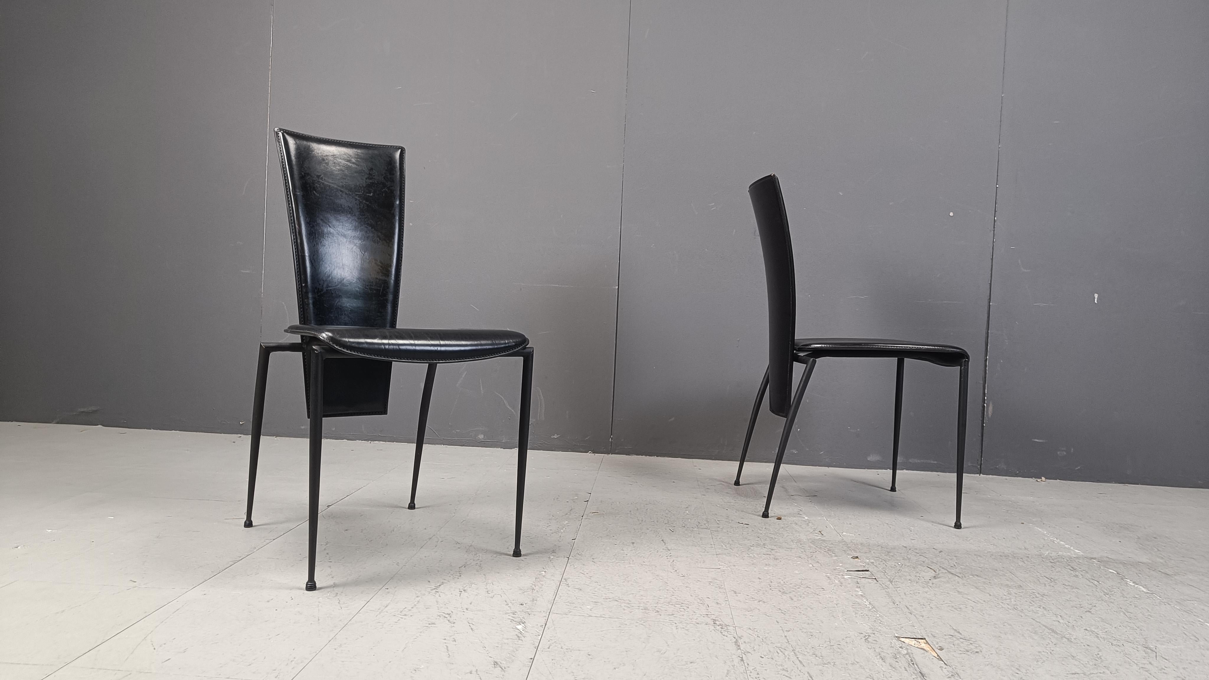 Black postmodern dining chairs by Arper italy, 1980s - set of 4 For Sale 5
