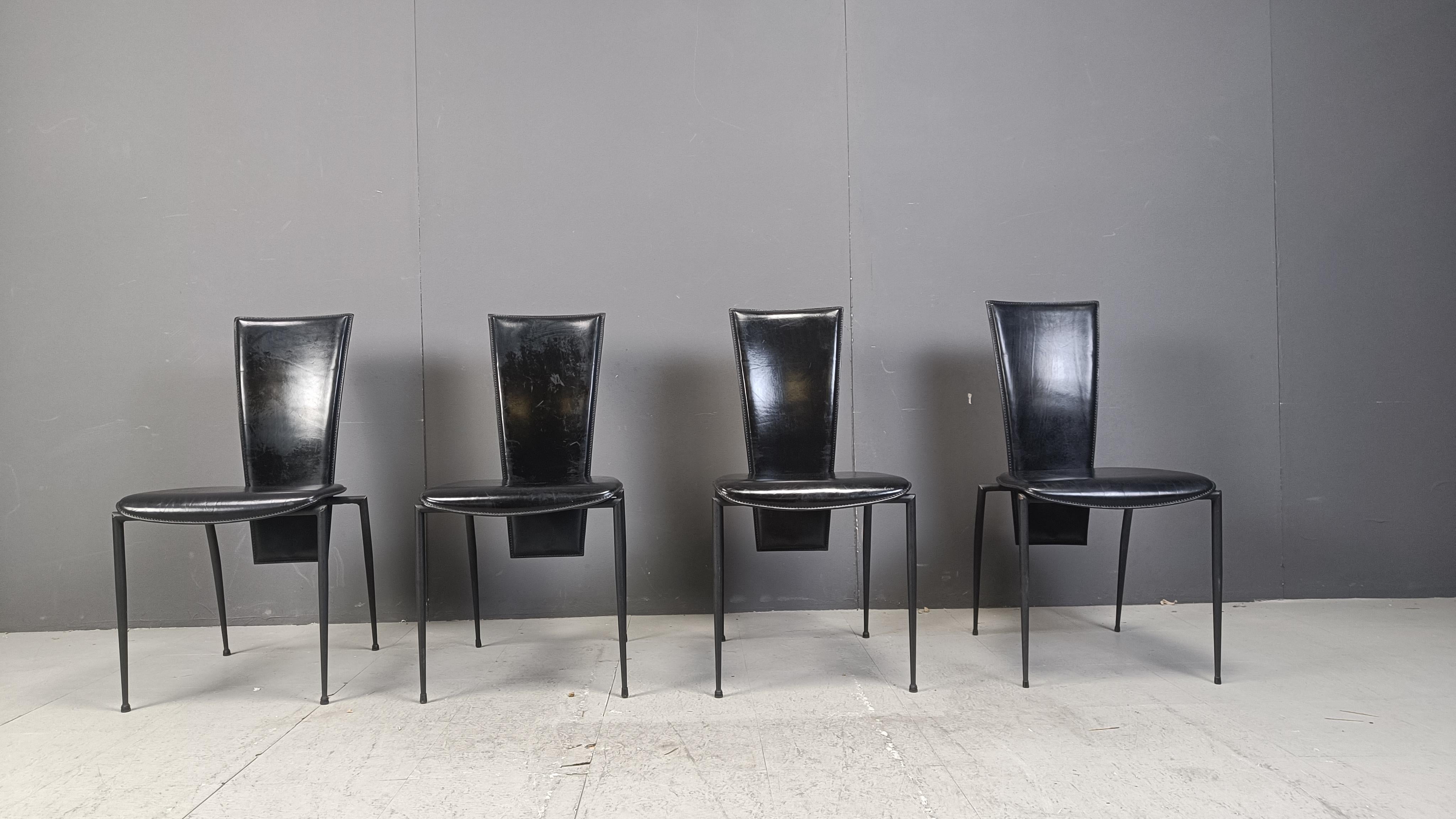 Late 20th Century Black postmodern dining chairs by Arper italy, 1980s - set of 4 For Sale