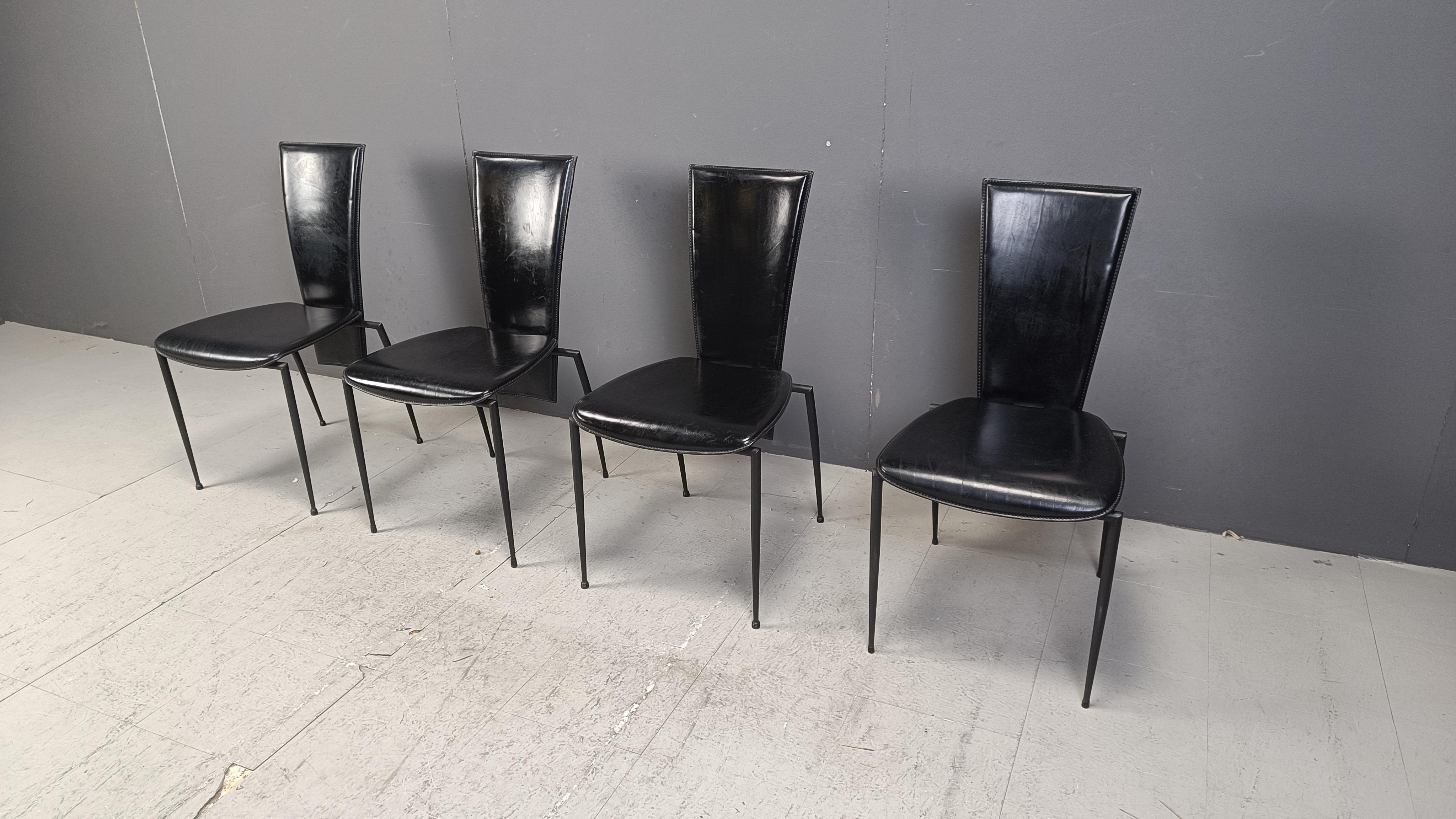 Black postmodern dining chairs by Arper italy, 1980s - set of 4 For Sale 1