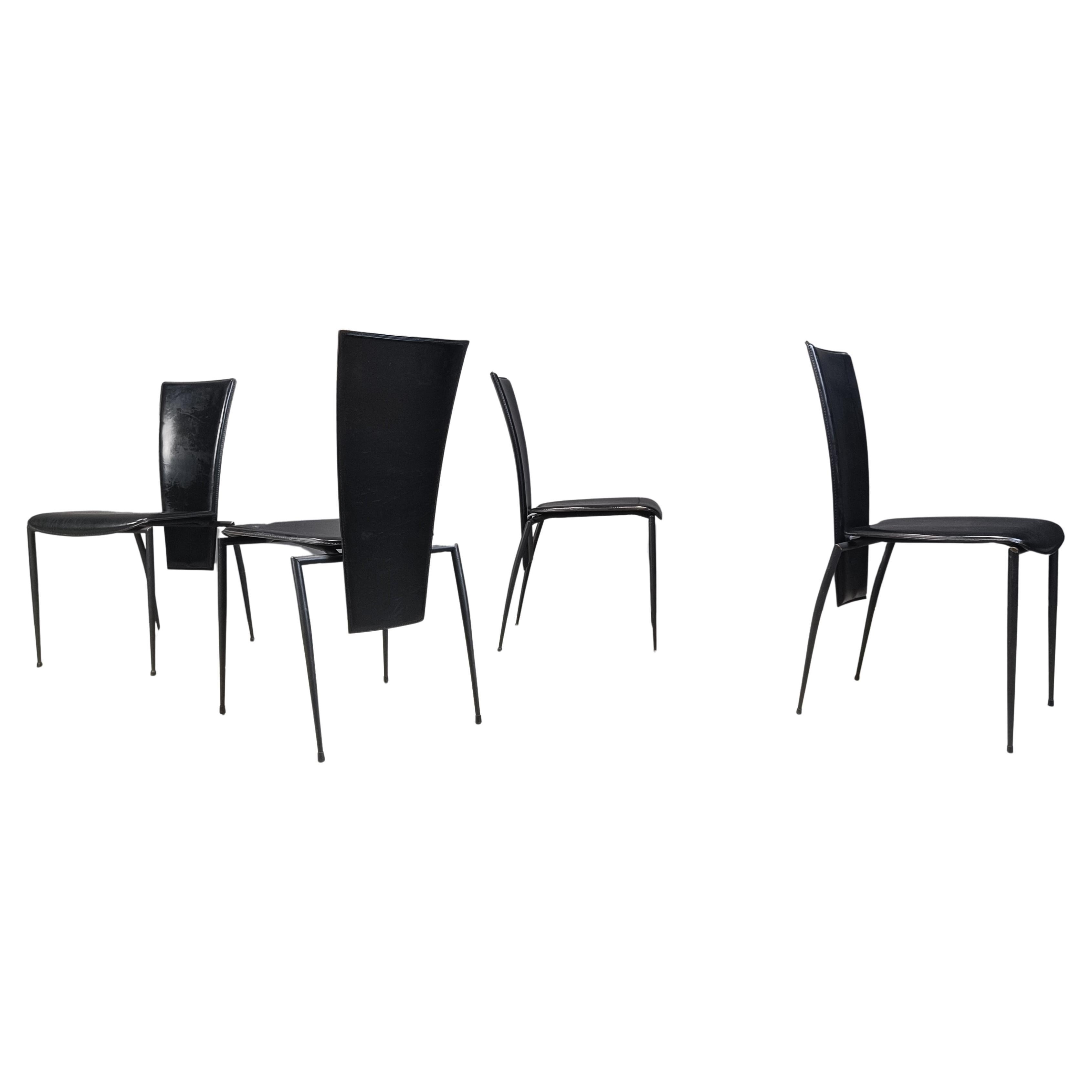 Black postmodern dining chairs by Arper italy, 1980s - set of 4 For Sale