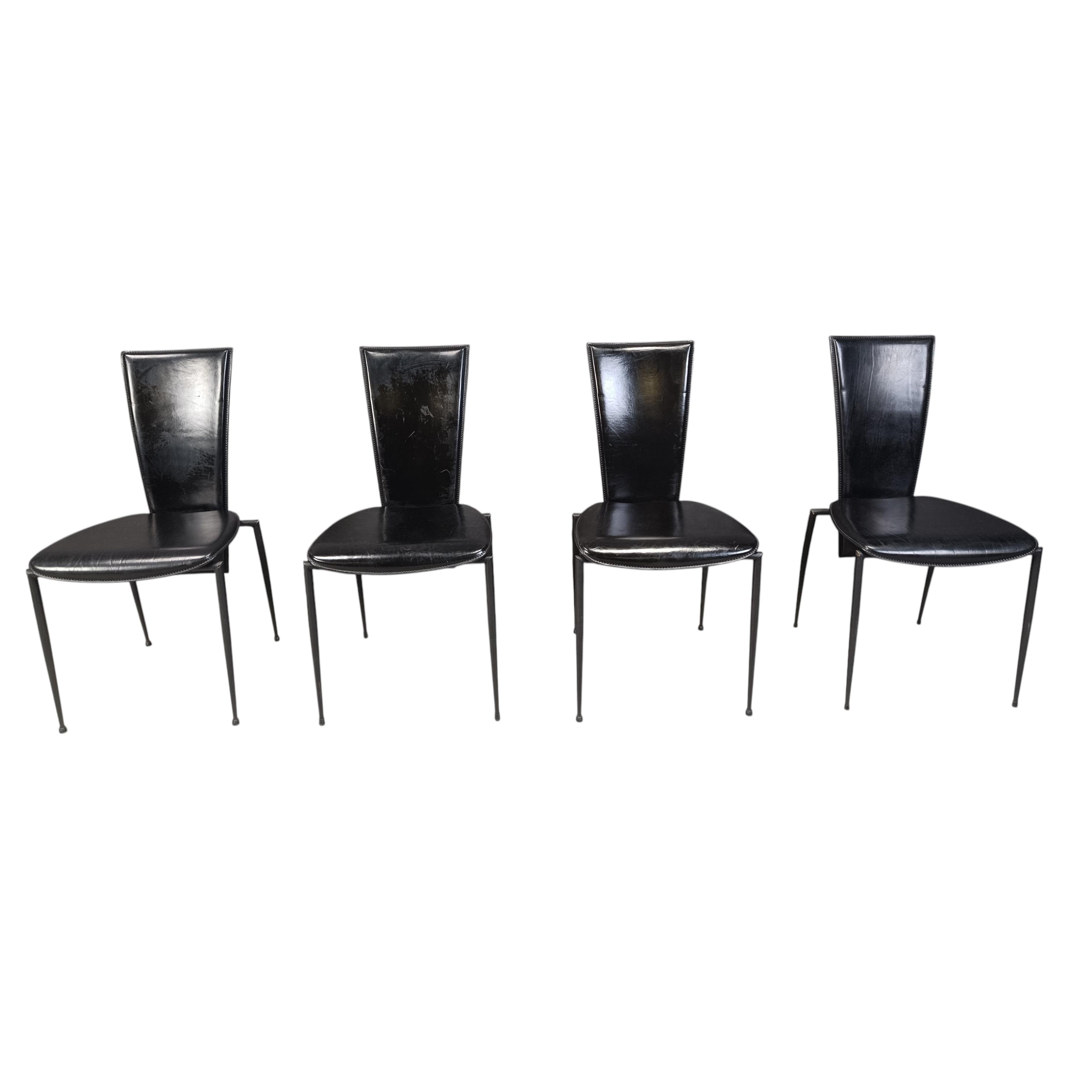 Black postmodern dining chairs by Arper italy, 1980s - set of 4