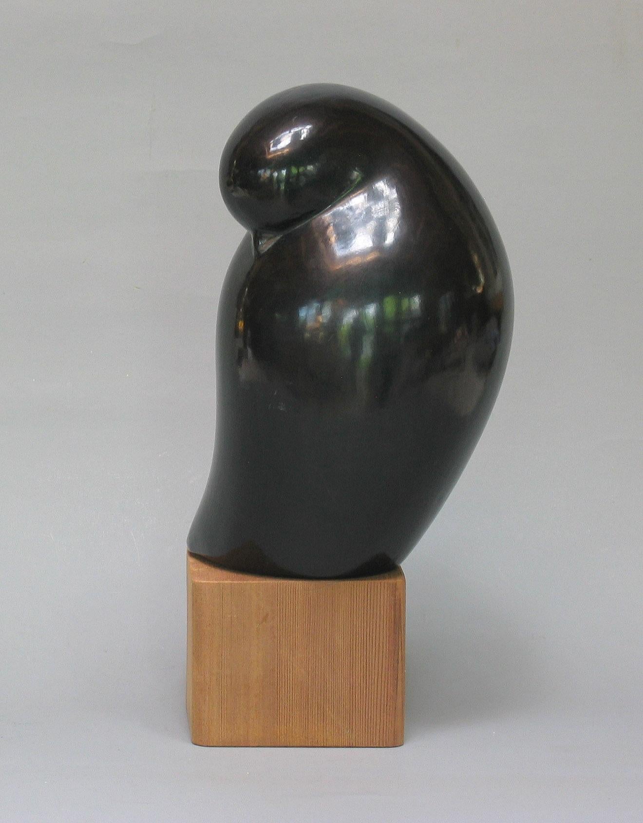 Modern Black Pottery Bird Form Sculpture by Carlos Salas Oaxaca Mexico