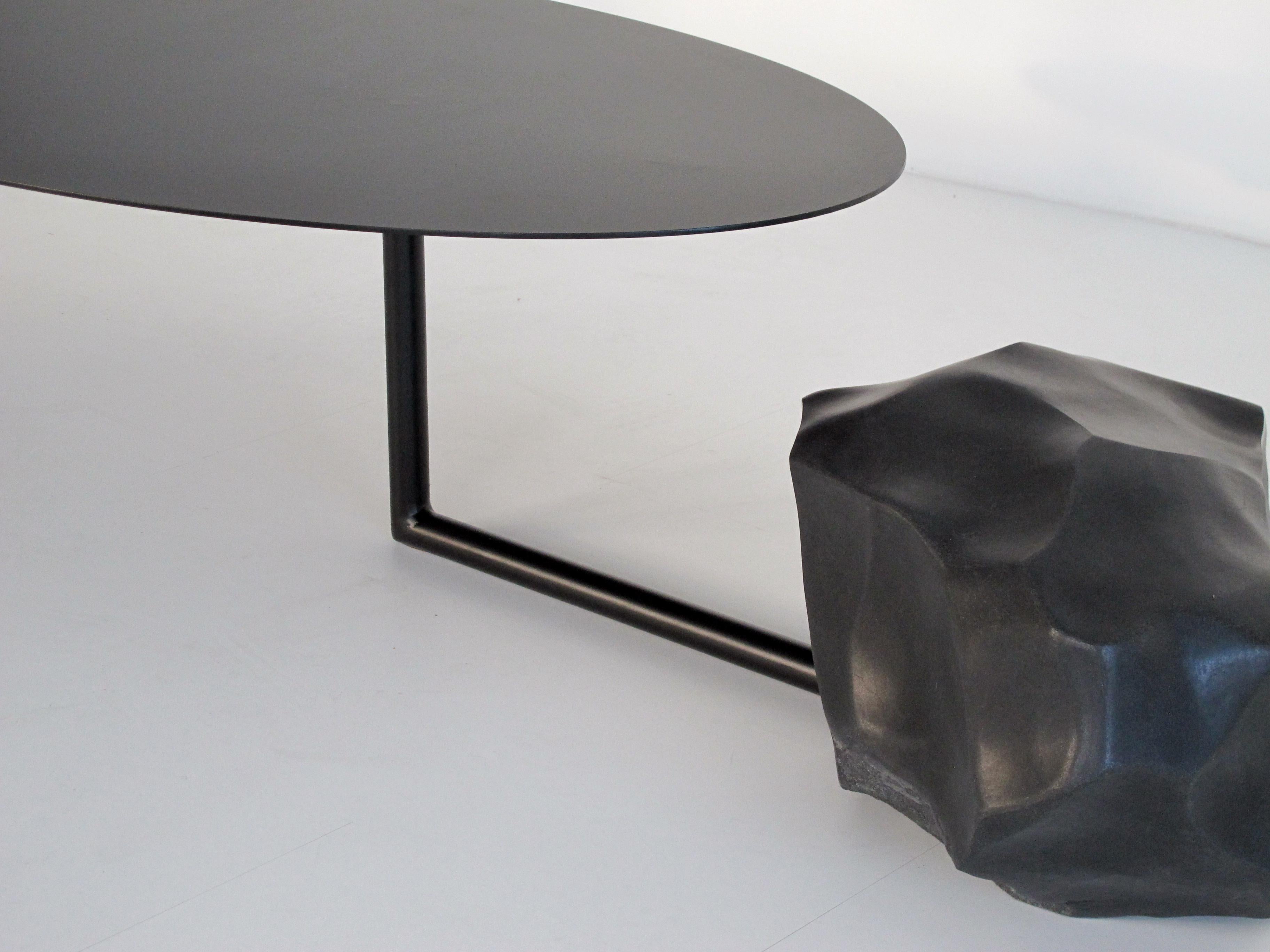 Modern Black Powder Coated Metal Side or Coffee Table Contemporary Design Circular For Sale